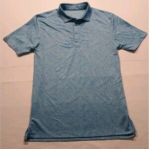Matte Grey Huas Of Grey All Over Leaf Print Golf Polo Shirt Mens S Blue
